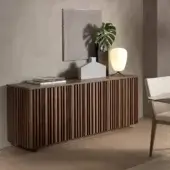 Distinctive Pacini & Cappellini Line sideboard crafted with textured wooden doors and veneered wood, exhibiting a medium brown finish