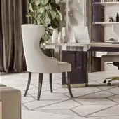 Elegant Bizzotto Italia Hug chair with light beige leather and lacquered metal legs exhibits curved lines