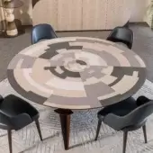 Distinguished Bizzotto Italia Jete table with Eucalipto inlay displaying dark gray, light gray, beige, and off-white segments in matte finish