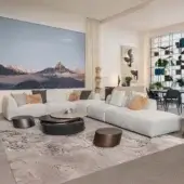 Distinguished Bizzotto Italia Kumo sofa with textured light-colored textile and lacquered metal built structure