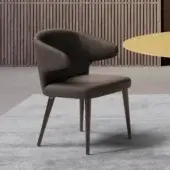 Distinguished Pacini & Cappellini Nora armchair with soft lines and textured matte brown textile upholstery built with a solid wood structure