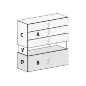 Air Tall Dresser – Version 1, light gray woodgrain, four stacked drawers labeled A, C, V, D, rectangular form, minimalist design.