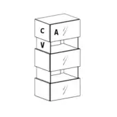 Stacked rectangular boxes with "C", "A", and "V" lettering against white, featuring diagonal lines and a staggered matte finish.
