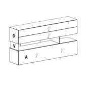 Modular dresser, light woodgrain, staggered rectangular blocks with grooved surfaces and a cutout detail, minimalist contemporary design.