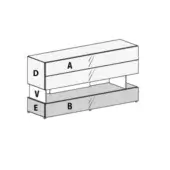Air dresser version, light gray, two-tiered with six grooved drawers and vertical DVE accent panel, matte finish.