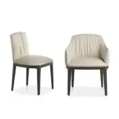 Lavish Potocco Blossom armchair with light cream textile upholstery and refined ash wood structure