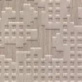 Stylized cityscape texture pattern in light beige tones, featuring rectangular blocks with window-like indentations and a dense, repetitive grid layout.