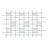 Geometric grid pattern with gray rectangles, representing a modular shelving or wall paneling system, on a white background.