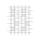 Modular shelving unit, light wood, asymmetrical grid with recessed gray sections and varying shelf depths, natural finish with visible grain.