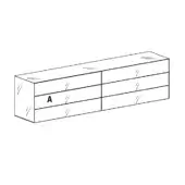Materia suspended dresser, light wood grain, rectangular form with six drawers; recessed panels, sans-serif "A" detail on left center drawer.