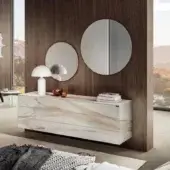 Exceptional Lago Materia Suspended dresser crafted in marble-printed XGlass with a smooth white and beige pattern