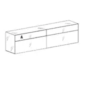 Suspended dresser, light woodgrain, rectangular form with three drawers; letter “A” labels the leftmost drawer on a white background.