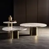 Exclusive WAYNE Enterprises WE-160 side table with light gray and white marble top and polished gold metal base