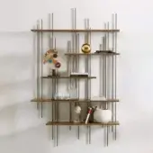 Distinguished Pacini & Cappellini Tube Bookcase shelving with titanium painted metal and warm medium-toned brown wooden supports in a matte finish
