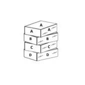 Wooden dresser drawers stacked vertically, labeled A-D, with diagonal grain and matte finish, showcasing varied wood tones.