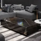 Distinguished WAYNE Enterprises WE-172 coffee table with glossy dark marble and striking gold veining crafted in Italy