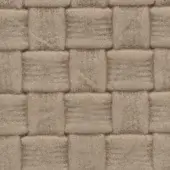 Woven rattan texture, muted beige and taupe tones, alternating rectangular grid pattern with subtle variations for a weathered appearance.