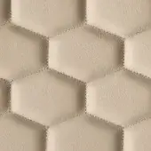 Quilted leather texture with elongated, irregular hexagons in light beige, featuring dark perimeter stitching and a matte finish.