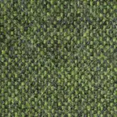 Textile sample, green and charcoal gray, dense irregular weave with textured nubby surface and multi-directional thread structure.