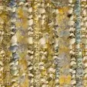 Abstract textile pattern in mustard yellow, cream, and blue-gray tones with irregular organic shapes and varied texture; Formitalia Fantasy 500.