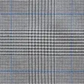 Plaid fabric texture features gray, white, and blue houndstooth check interwoven with a fine grid pattern; labeled “formitalia galles fumo & greggio – azzurro lines.”