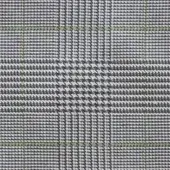 Gray and white geometric fabric texture features a Prince of Wales check with diagonal stripes, green squares, and a woven, slightly irregular surface.