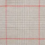 Coral-red grid fabric sample with beige herringbone texture, displaying a structured geometric pattern and durable woven construction.