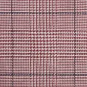 Prince of Wales check textile with red, off-white, and gray woven in a grid pattern; structured classic fabric sample.