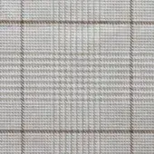 Woven fabric texture with taupe and greggio grid pattern, featuring intersecting castagna lines and a regular, matte weave.