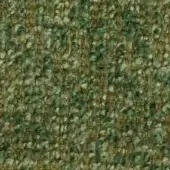 Melange fabric swatch, muted green and gold tweed, dense woven texture with speckled effect and visible horizontal threads.