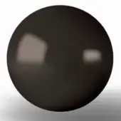 Gray metallic sphere on white surface, displaying subtle texture and two highlights, with diffused lighting and soft shadow.