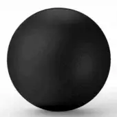 Black matte metal sphere on white surface, exhibiting a smooth, reflective form and soft shadow, identified as formitalia metal.