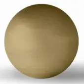 Gold satin metal sphere with textured finish rests on white surface, soft shadow from above left, isolated product rendering.