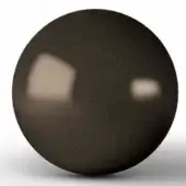 Titanium sphere with textured, mottled finish featuring two rectangular light-colored shapes resembling eyes against a white backdrop.