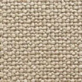 Jute textile sample, light beige color, dense grid weave with rounded knots and linear threads creating a matte, textured surface.
