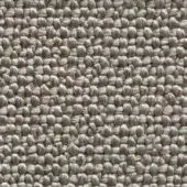 Woven fabric texture, muted gray with heathered effect, featuring a dense, raised circular dot pattern; durable upholstery material.