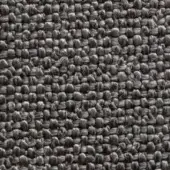 Dark gray woven textile sample with a dense, raised nubby pattern and heathered tonal variations, exhibiting a complex interlock structure.