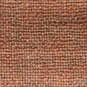 Terracotta textile sample with dense circular weave, featuring muted orange and gray threads, structured jacquard pattern, and tactile surface.