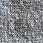 Dense looped pile fabric, gray tones, nubby texture with sheen, mottled surface, durable textile with contemporary aesthetic.