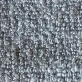 Dense gray woven fabric texture with heathered silver and charcoal tones, interspersed with beige; complex tweed or bouclé weave.