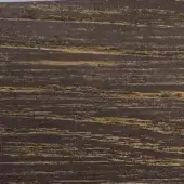 Ash wood texture sample, dark brown with golden finish, displays open pores and horizontal grain, exhibiting a distressed, variegated surface.