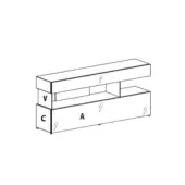 Air sideboard version, black line drawing, rectangular cabinet with recessed compartments, central drawer labeled “A”, and side cabinets “V” and “C”.