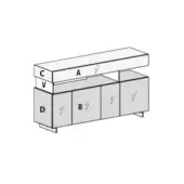 Air sideboard – version, light wood, rectangular cabinet with four doors; left doors labeled “C V”, “D”, “B”, horizontal grooves.