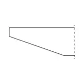 Diamond-shaped architectural drawing with black lines on white, featuring a trapezoid and rectangular extension, suggesting a building schematic.