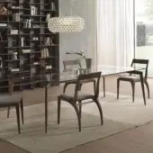 Elegant Pacini & Cappellini Hope table with a rectangular glass top and smooth medium-toned brown solid wooden legs