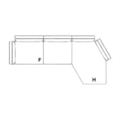 Sectional sofa line drawing, black on white, showing modular L-shape with rectangular two-seater and angled backrest components.
