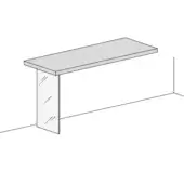 Desk, light gray, rectangular tabletop with single white leg featuring three diagonal dark gray lines, minimalist studio presentation.