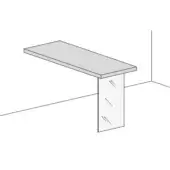 Minimalist desk, light gray rectangular tabletop, single brushed metal leg, clean lines, modern design, white background, subtle texture.