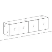 materia sideboard, white line drawing, rectangular cabinet with recessed panels, minimalist suspended design, studio product visualization.