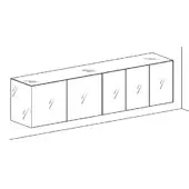 Materia sideboard, white line drawing, five cabinet doors with diagonal texture, rectangular minimalist design, wall-mounted flush.